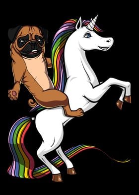 Pug Dog Riding Unicorn