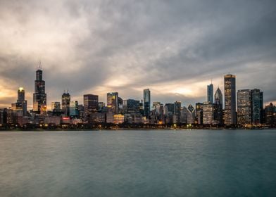 The Chicago Skyline at Nig