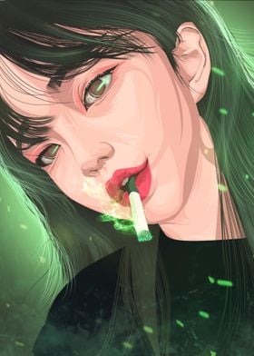 Smoking Green girl