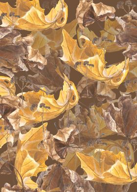 Maple leaves on brown