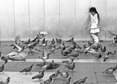 Girl and pigeons