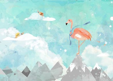 Flamingo and snails