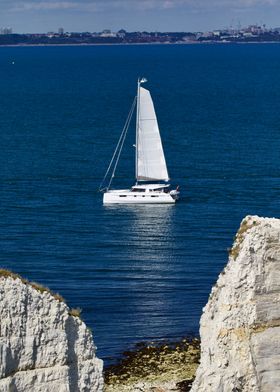 Yacht at Old Harry Rocks 