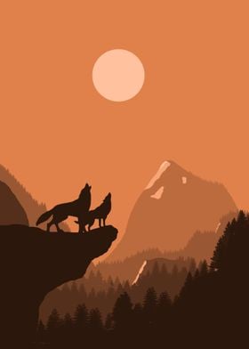 Wolf couple in a mountains
