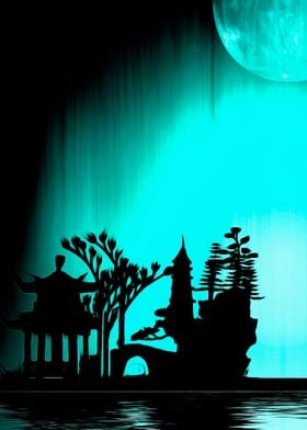 Asia night silhouettes