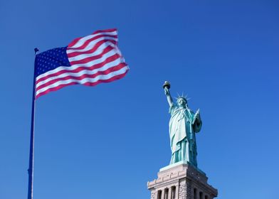 Statue of Liberty and flag