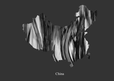 China Map In Black  White
