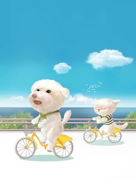 Cat and Dog Riding Bicycle
