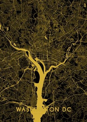 Washington DC map gold