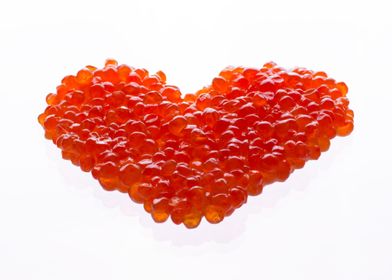 Heart made of red caviar