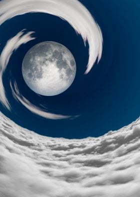 Moon in a vortex of clouds