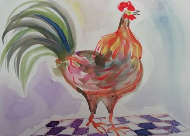 Rooster in watercolor