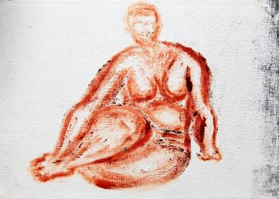 Fat nude woman sitting