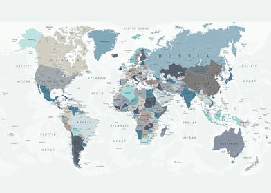World Map Neutral tones