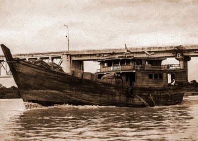 Vintage boat on river