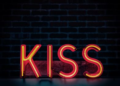 Neon Kiss Text Poster