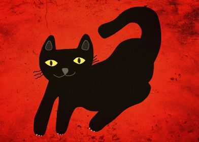 Halloween black cat on red