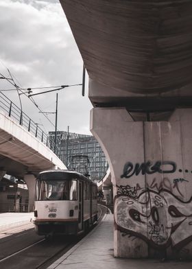 Vintage tram in the city