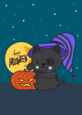 Halloween black cat witch