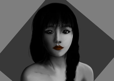 RED lips on BW asian girl 