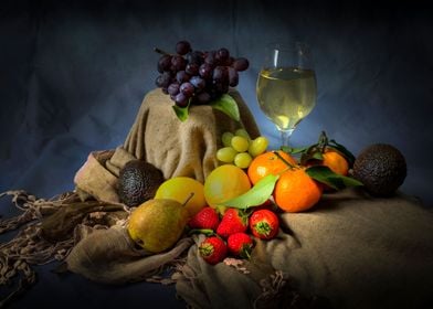 fruit and a glass of wine