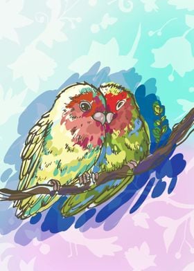 Loving parrots lovebirds