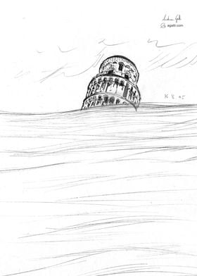 Pisa Leaning Tower drawing