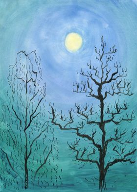 Moon Night With Two Trees