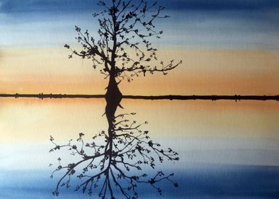 Tree on a Lake painting