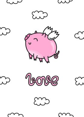 Loving pig in the clouds