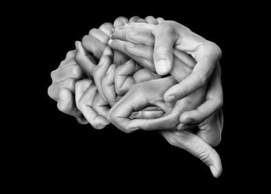 Human brain made with hand