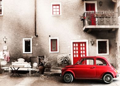 Ol vintage car and house