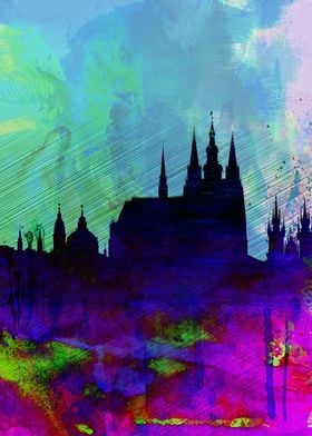 Prague Watercolor Skyline