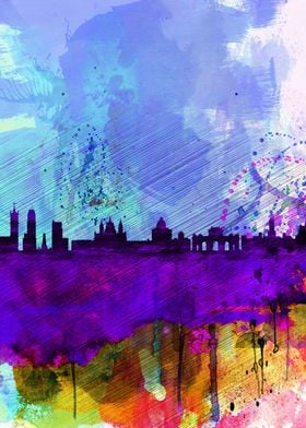 Madrid Watercolor Skyline