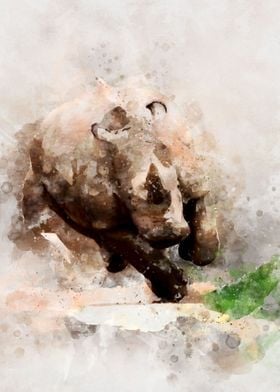 Running Rhinoceros Art