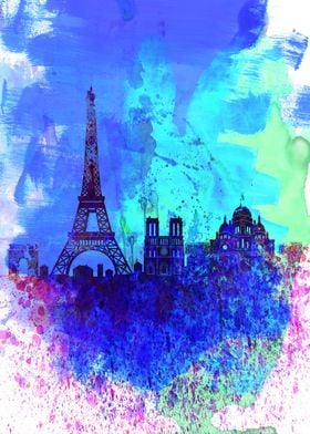 Paris Watercolor Skyline