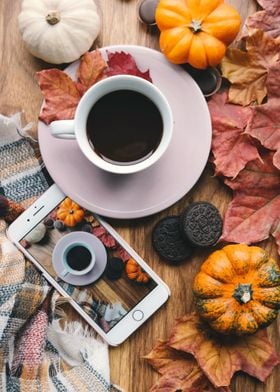 Coffee on autumn table