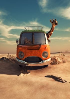 Giraffe drive a van