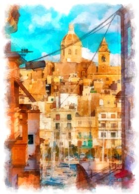 Birgu  Malta Watercolor