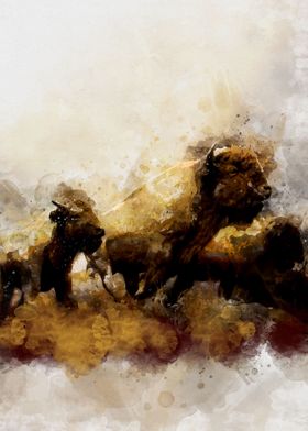 Three Buffalo Painting Art