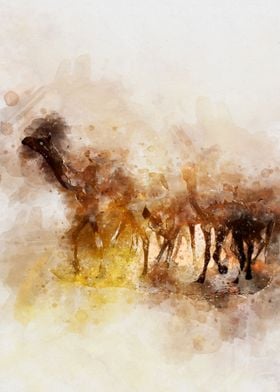 Camels Animal Watercolor