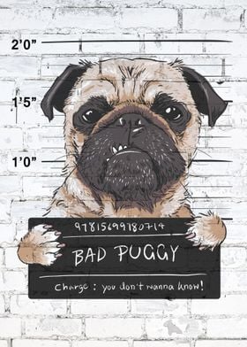 Pug Wanted on Brick Wall