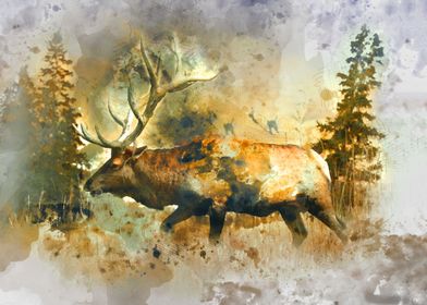 Watercolor Elk Painting