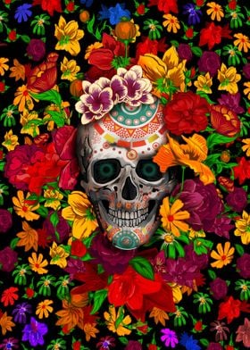 Skull and Flowers