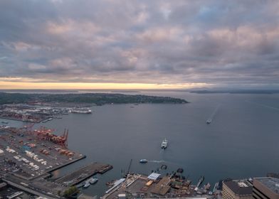 The Seattle Port at Sunset