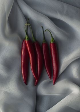 Red chilies on white cloth