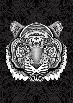 Tiger Face Aztec Pattern