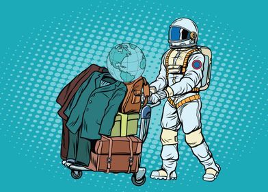 Astronaut Pushing Luggage