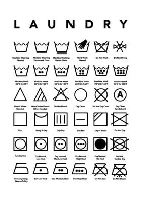 French Laundry Symbol Sign Prints, Black and White Poster, Affiche