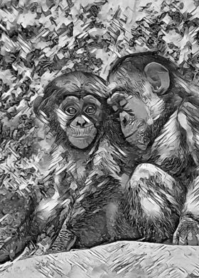 AnimalArtBW Chimpanzee 002